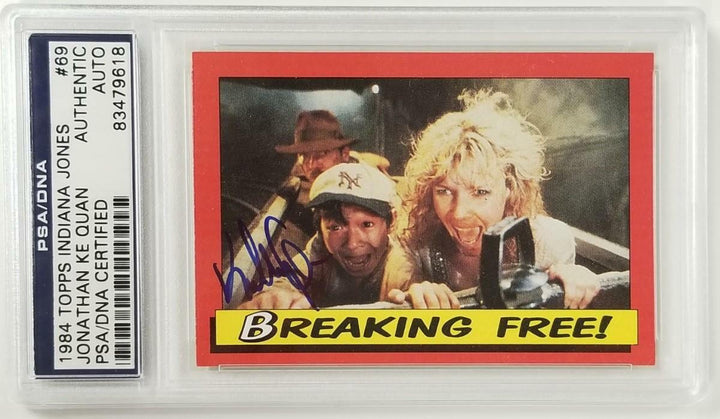 Jonathan Ke Quan signed 1984 Topps Indiana Jones #69 Breaking Free! Card ~ PSA