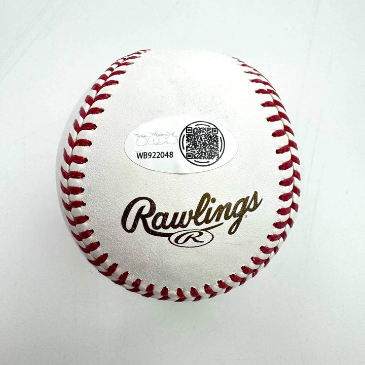 Autographed/Signed John Lackey 2016 World Series Rawlings ROML Baseball JSA COA