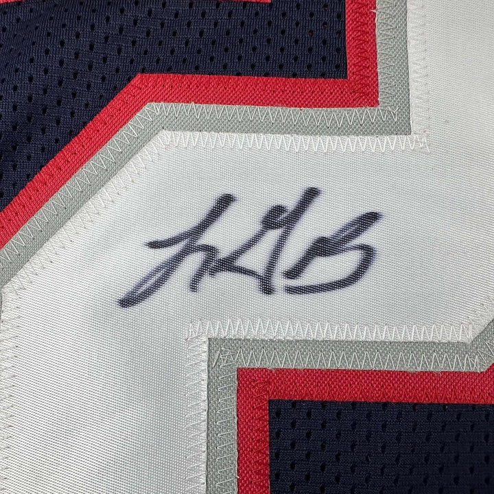 Framed Autographed/Signed LeGarrette Blount 35x39 Blue Jersey JSA COA