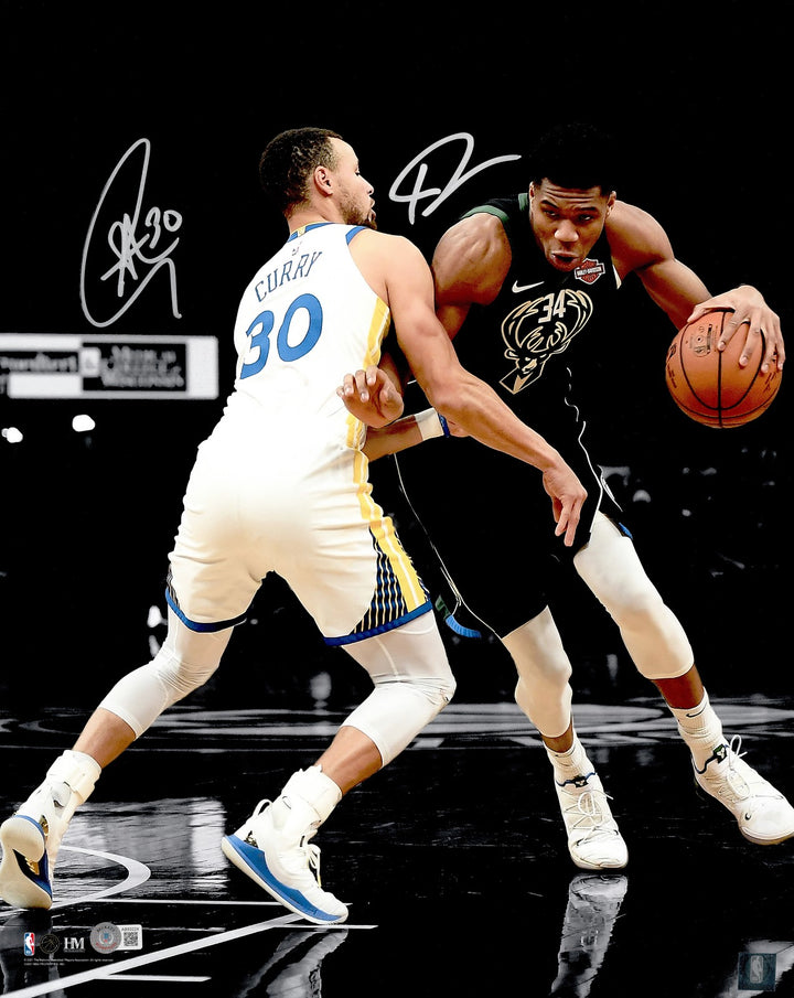 Stephen Curry Giannis Antetokounmpo Auto 16x20 Photo Dual Auto Spotlight Beckett