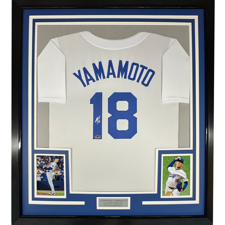 Framed Facsimile Autographed Yoshinobu Yamamoto 35x39 LA White Reprint Jersey