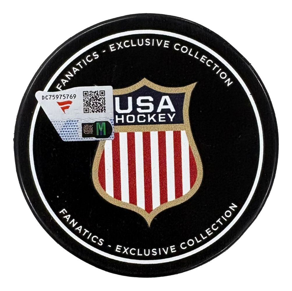 Connor Hellebyuck Signed USA Hockey Logo Puck Fanatics