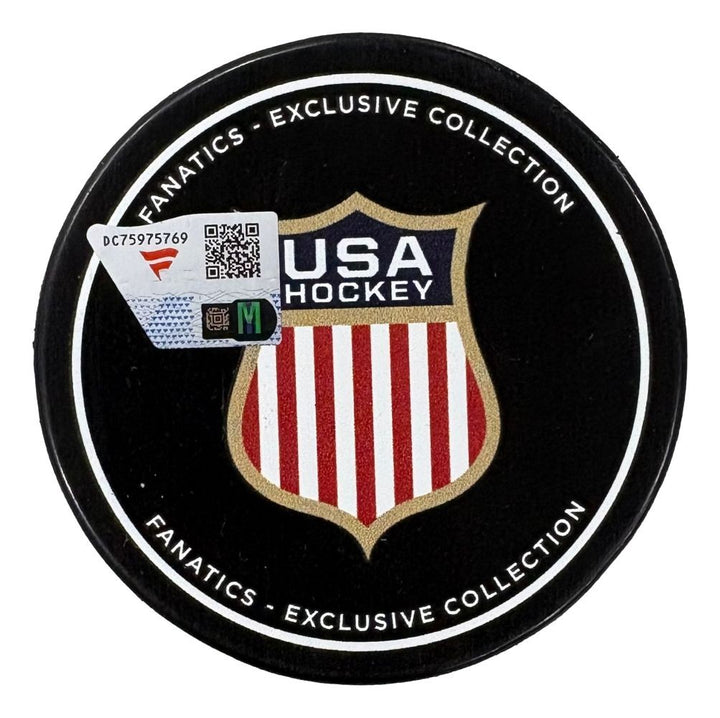 Connor Hellebyuck Signed USA Hockey Logo Puck Fanatics