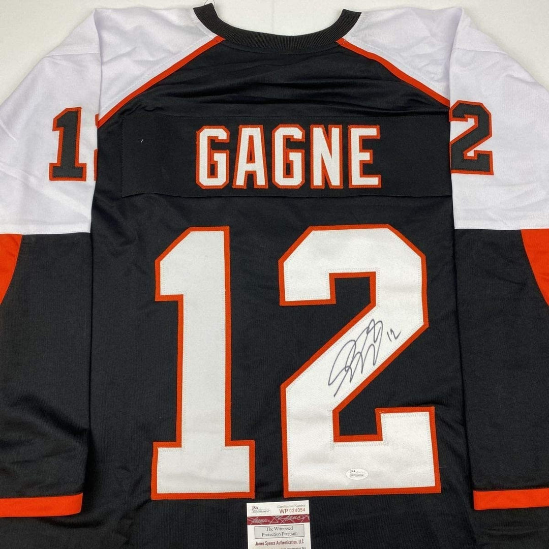 Autographed/Signed SIMON GAGNE Philadelphia Black Jersey JSA COA Auto
