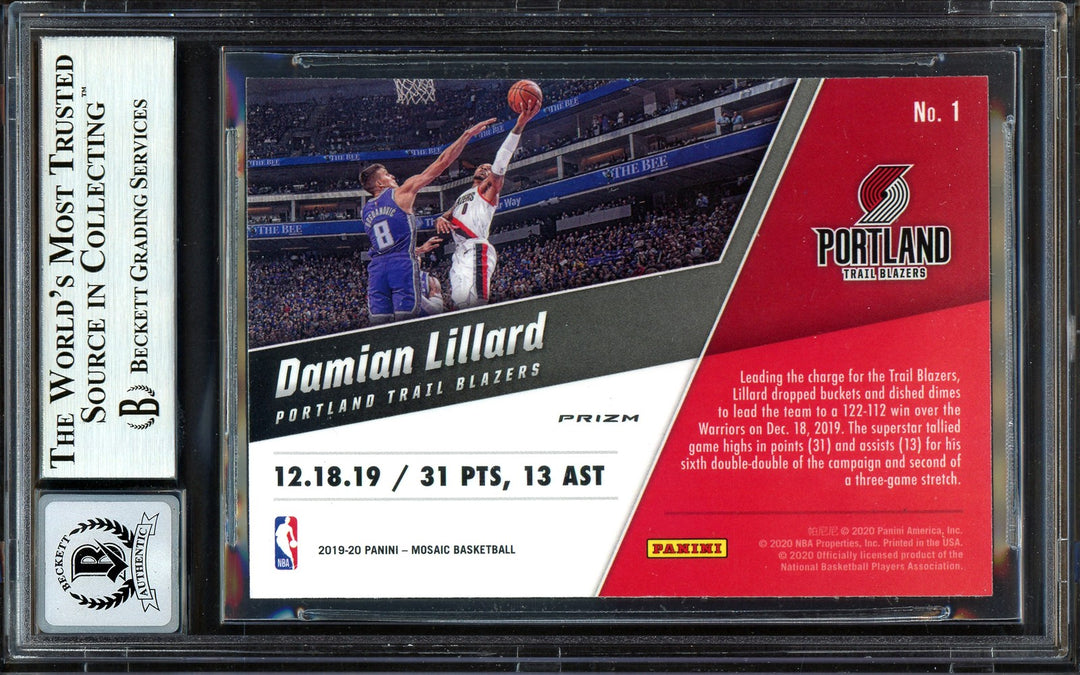 Damian Lillard Auto Signed 2019-20 Panini Mosaic Montage Card 1 Sig 10 Beckett