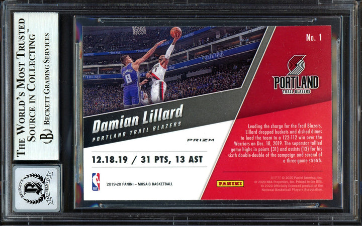 Damian Lillard Auto Signed 2019-20 Panini Mosaic Montage Card 1 Sig 10 Beckett