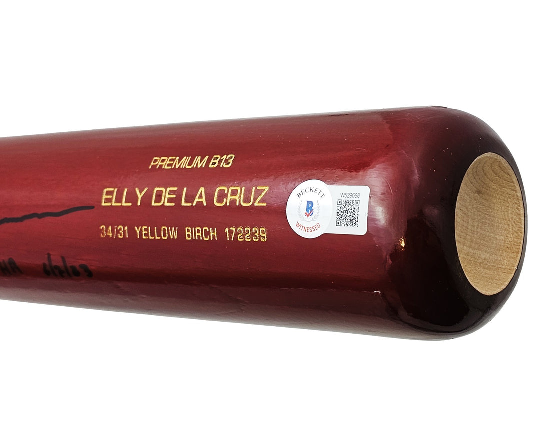 Elly De La Cruz Auto Red B45 Player Model Bat Reds 1st MLB HR 6/7/23 Beckett Wit
