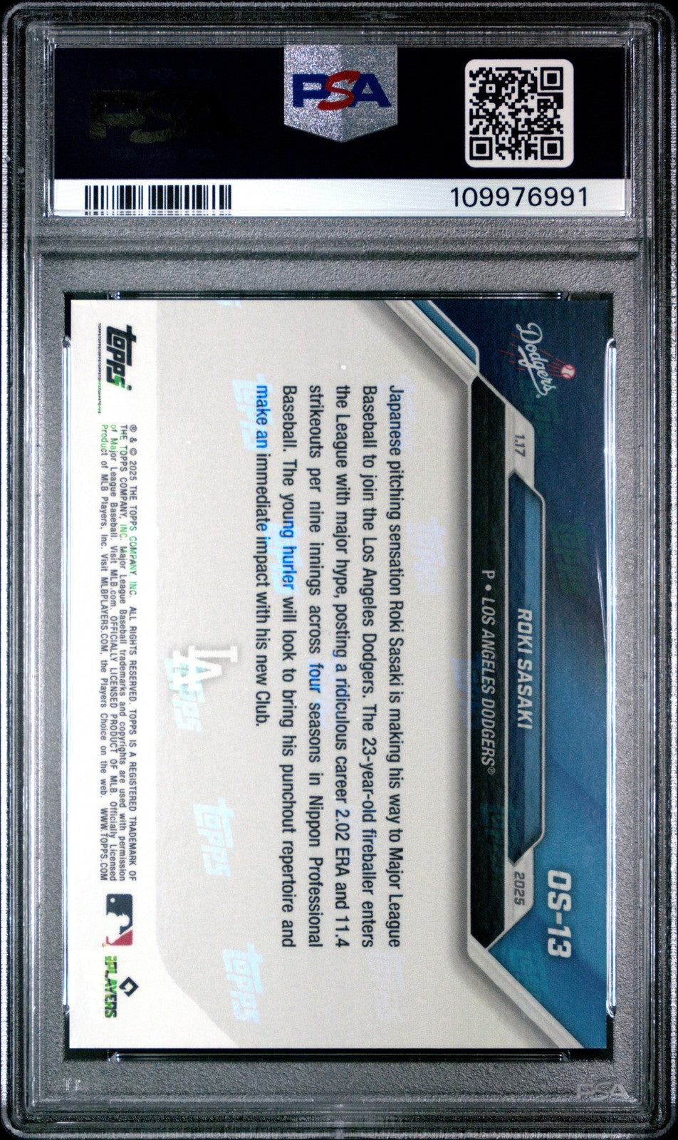 Graded 2024 Topps Now Roki Sasaki #OS13 Offseason Rookie RC Card PSA 10