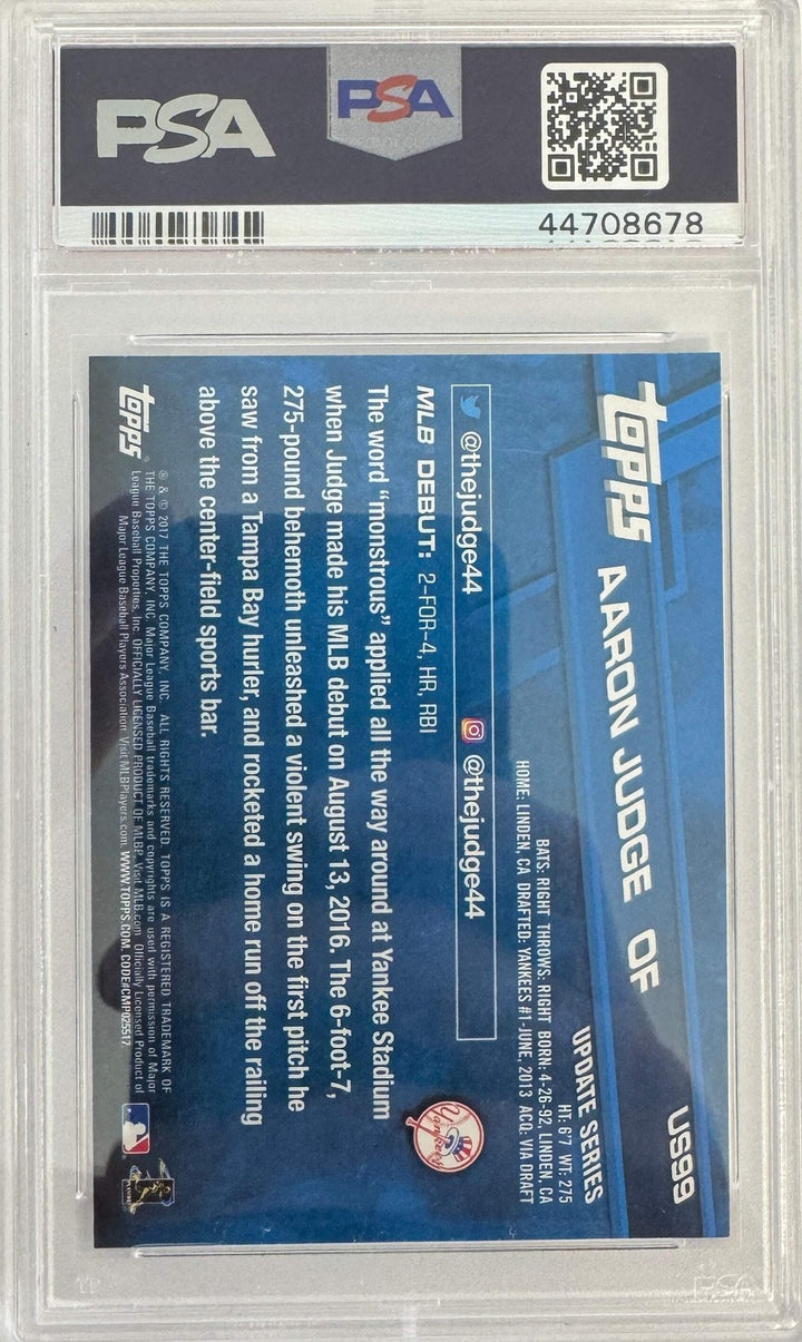 Graded 2017 Topps Update Aaron Judge #US99 Rookie Debut RC Card PSA 10 Gem Mint