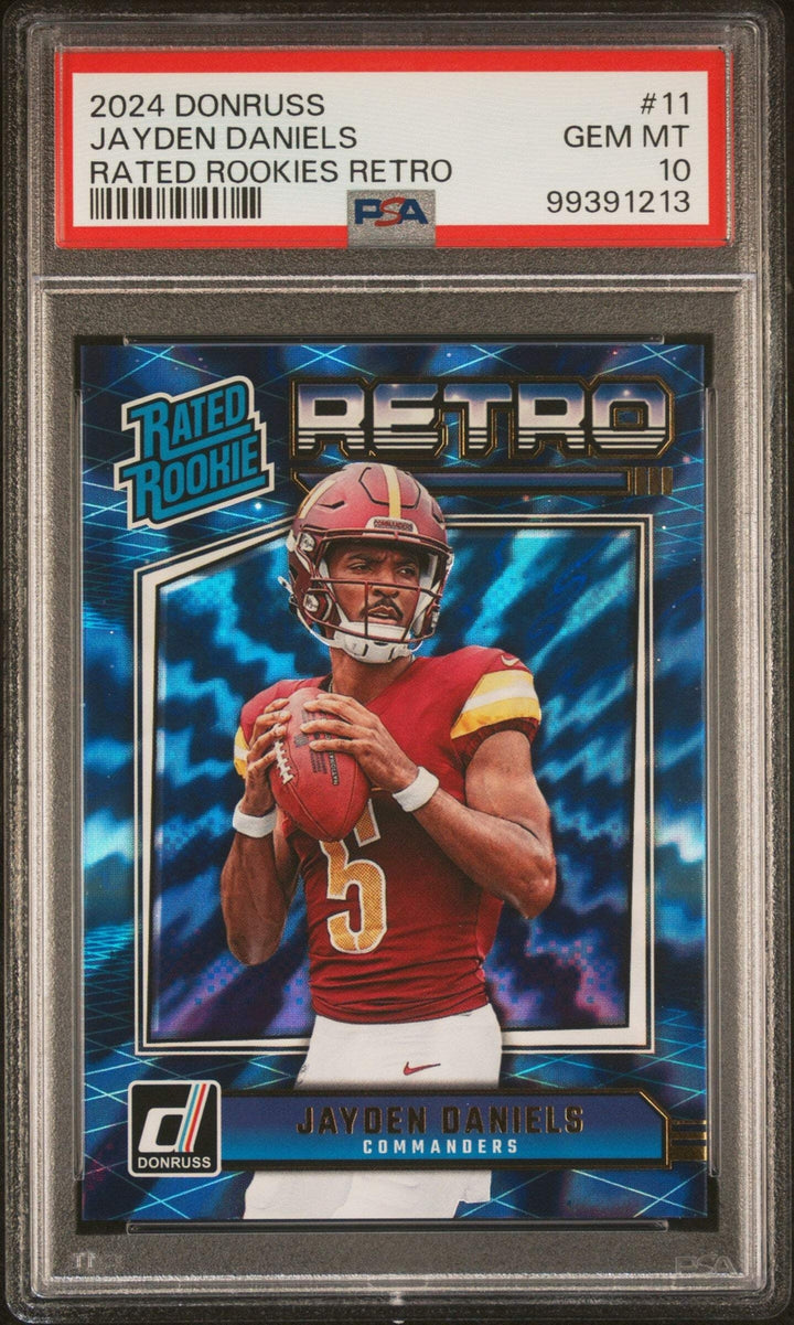 Graded 2024 Donruss Jayden Daniels #11 Rated Rookies Retro Football Card PSA 10