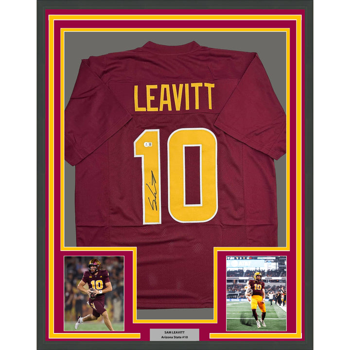 Framed Autographed/Signed Sam Leavitt 35x39 Arizona State Jersey Beckett BAS COA