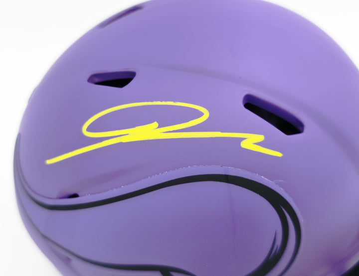 Jordan Addison Signed Vikings Rave Purple Speed Mini Helmet (In Yellow) Beckett