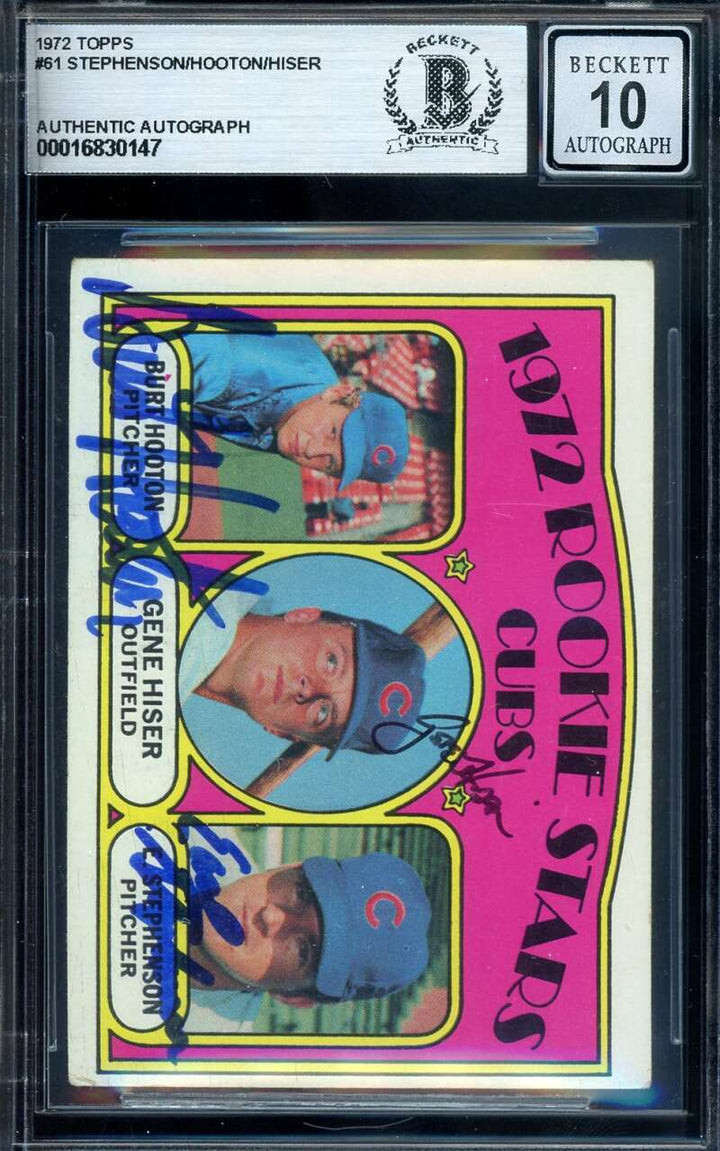 Stephenson Hooton Hiser Gem Mint 10 Beckett BAS Signed 1972 Topps Rookie Auto