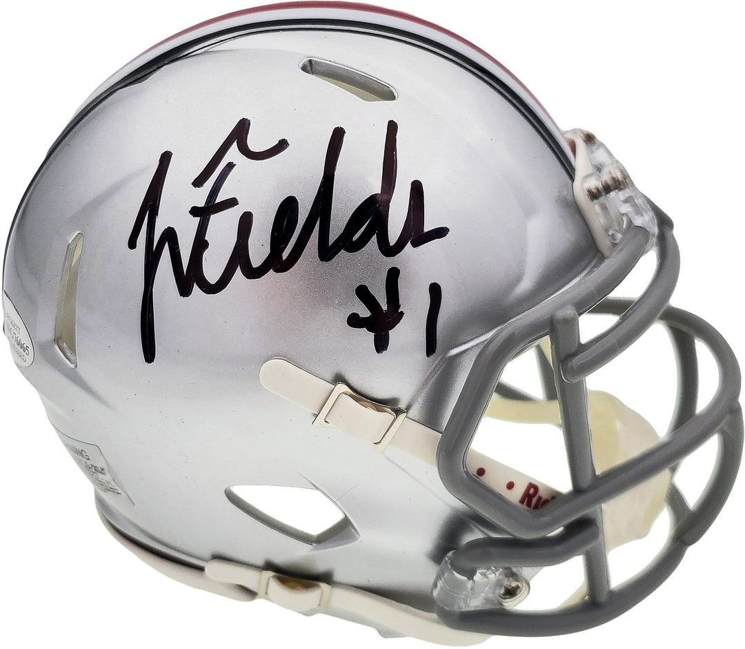 Justin Fields Signed Ohio State Buckeyes Silver Speed Mini Helmet Beckett BAS