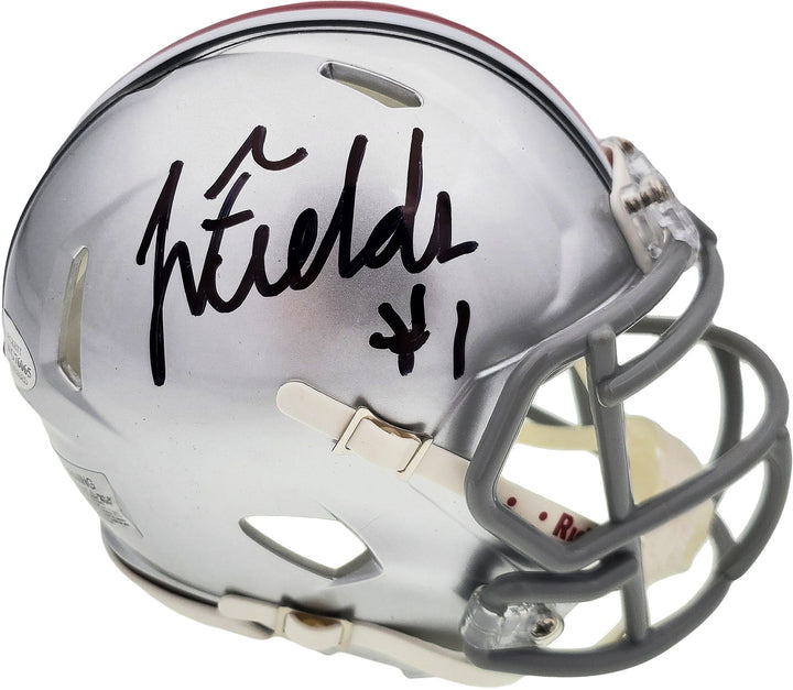 Justin Fields Signed Ohio State Buckeyes Silver Speed Mini Helmet Beckett BAS
