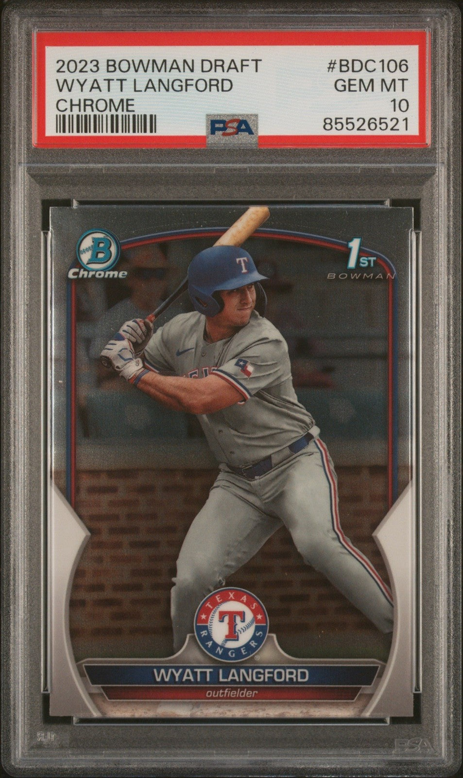 Graded 2023 Bowman Draft Wyatt Langford #BDC106 Chrome RC Card PSA 10