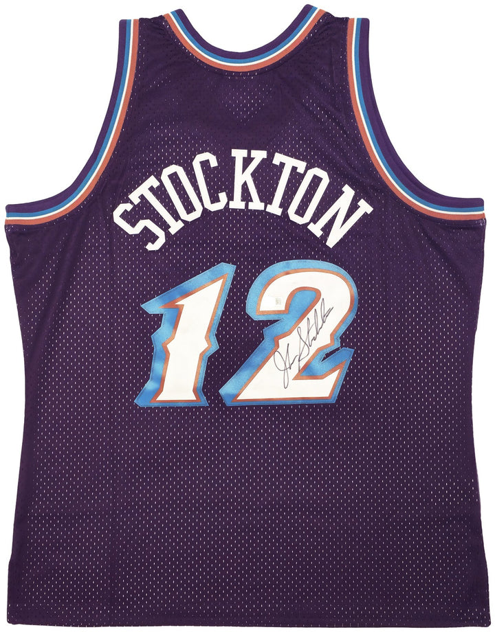 Jazz John Stockton Auto Purple Auth Mitchell Ness 96 Swingman Road Jersey XL BAS
