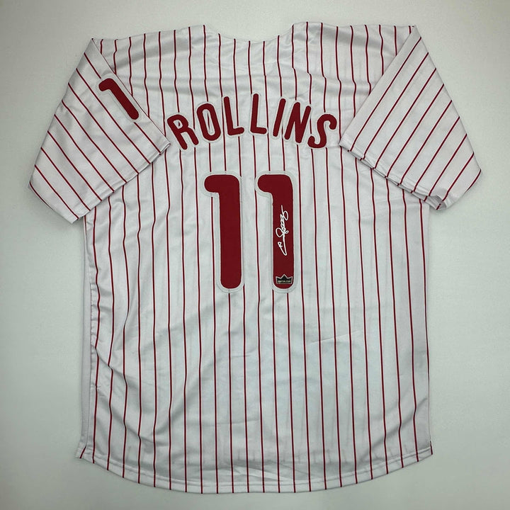 Facsimile Autographed Jimmy Rollins Philadelphia Pinstripe Reprint Jersey XL