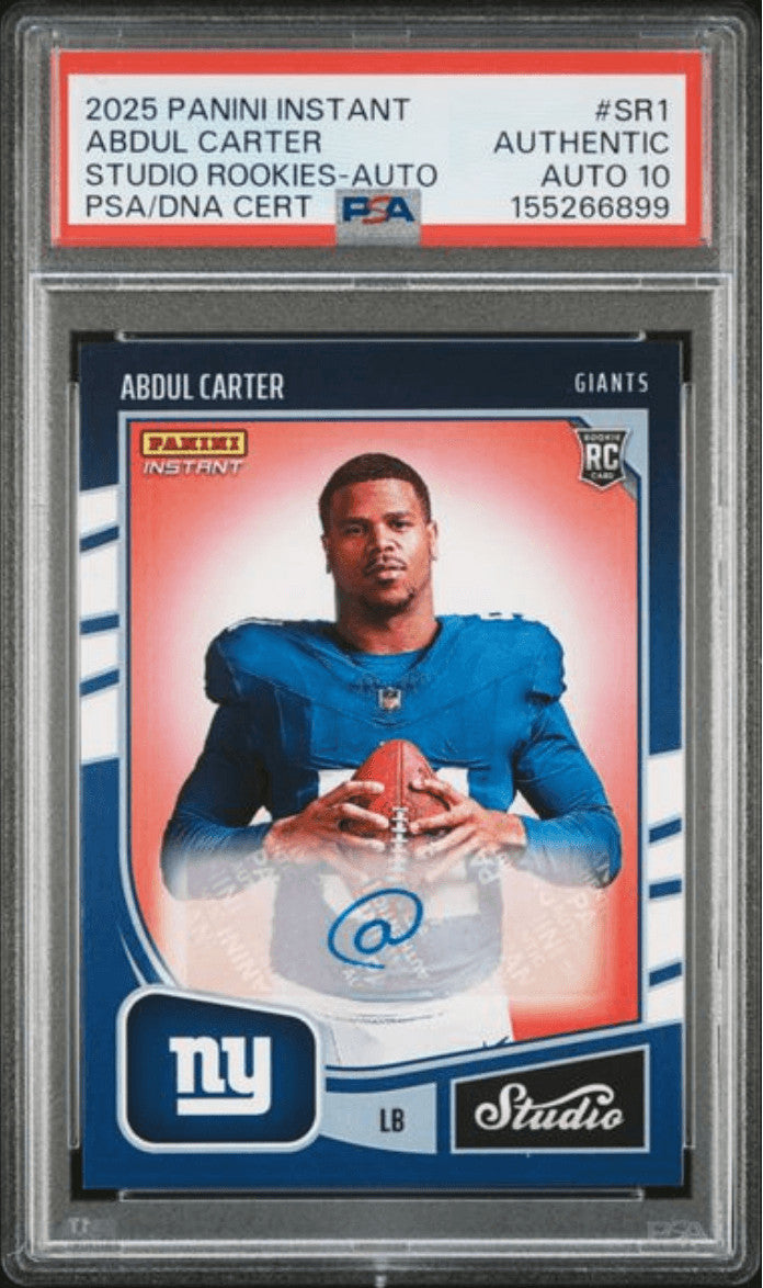 Graded 2025 Panini Abdul Carter #SR1 Studio RC Auto /99 AUTH Auto PSA 10