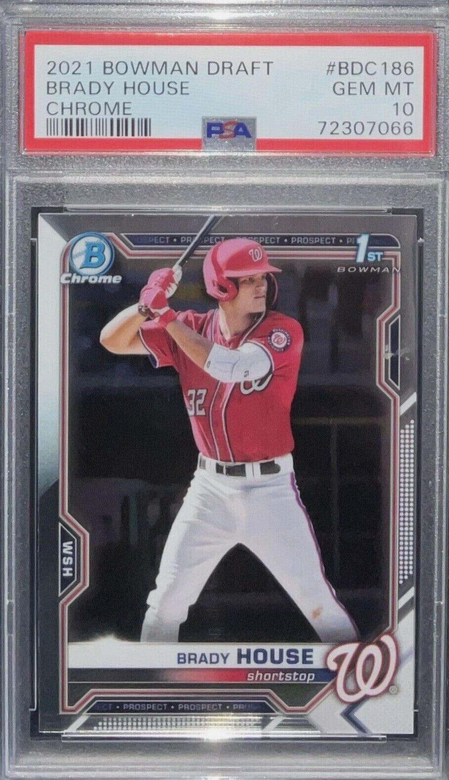 Graded 2021 Bowman Draft Brady House #BDC186 Chrome Rookie Baseball Card PSA 10
