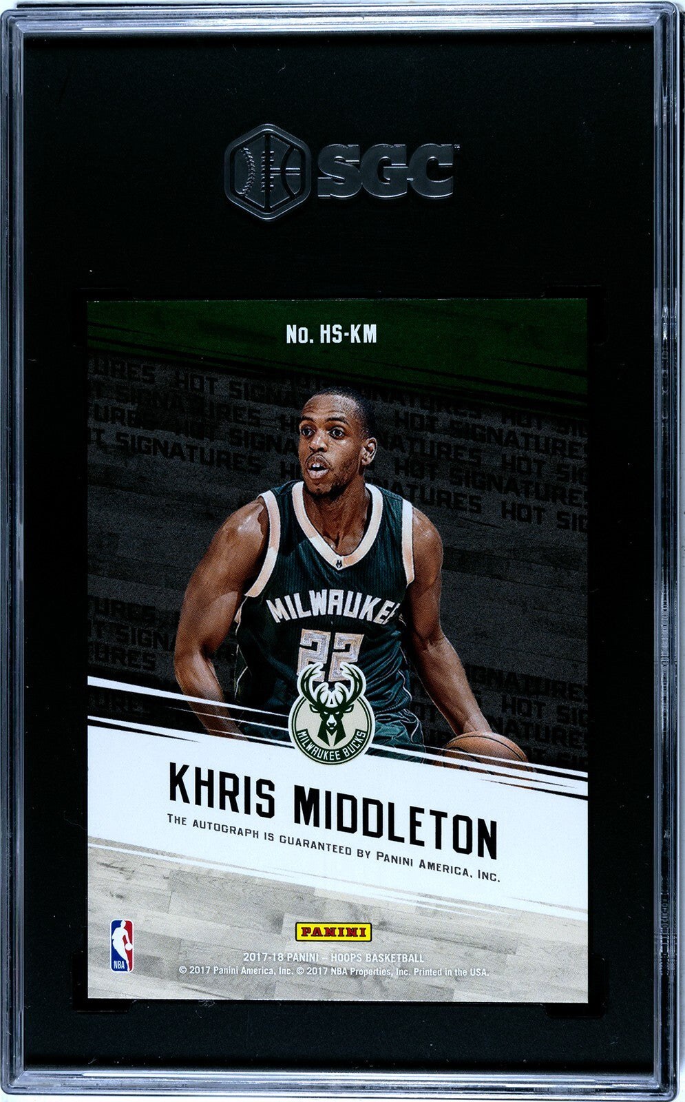 Khris Middleton signed 2017-18 Hoops Hot Signatures (RC)- SGC 9.5 Mint+/10 AUTO