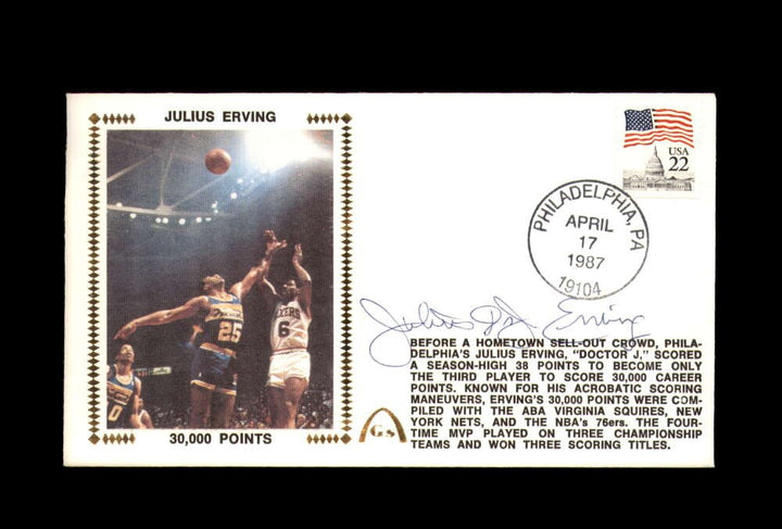 Julius Erving PSA DNA Signed FDC 1987 First Day Cover Cache 30000 Points Auto