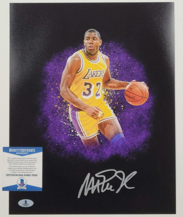 Magic Johnson signed Los Angeles Lakers 11x14 Photo #2 ~ Beckett Witness COA
