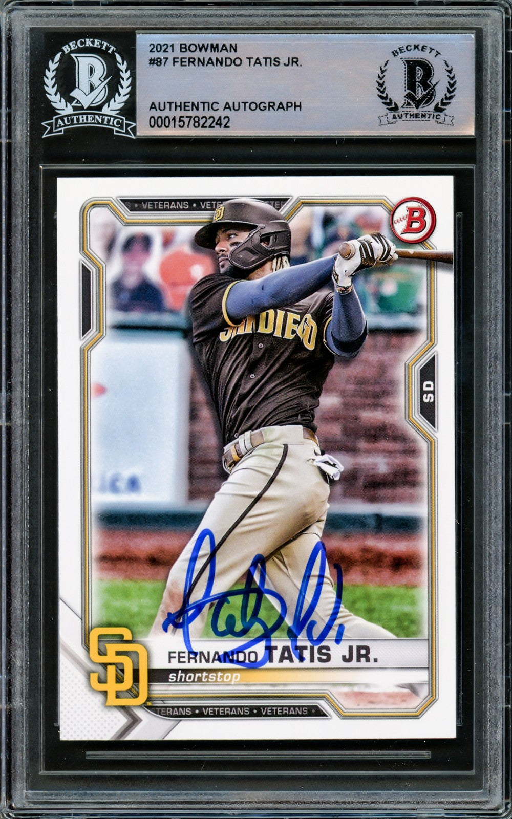 Fernando Tatis Jr. Signed 2021 Bowman Card #87 San Diego Padres Beckett