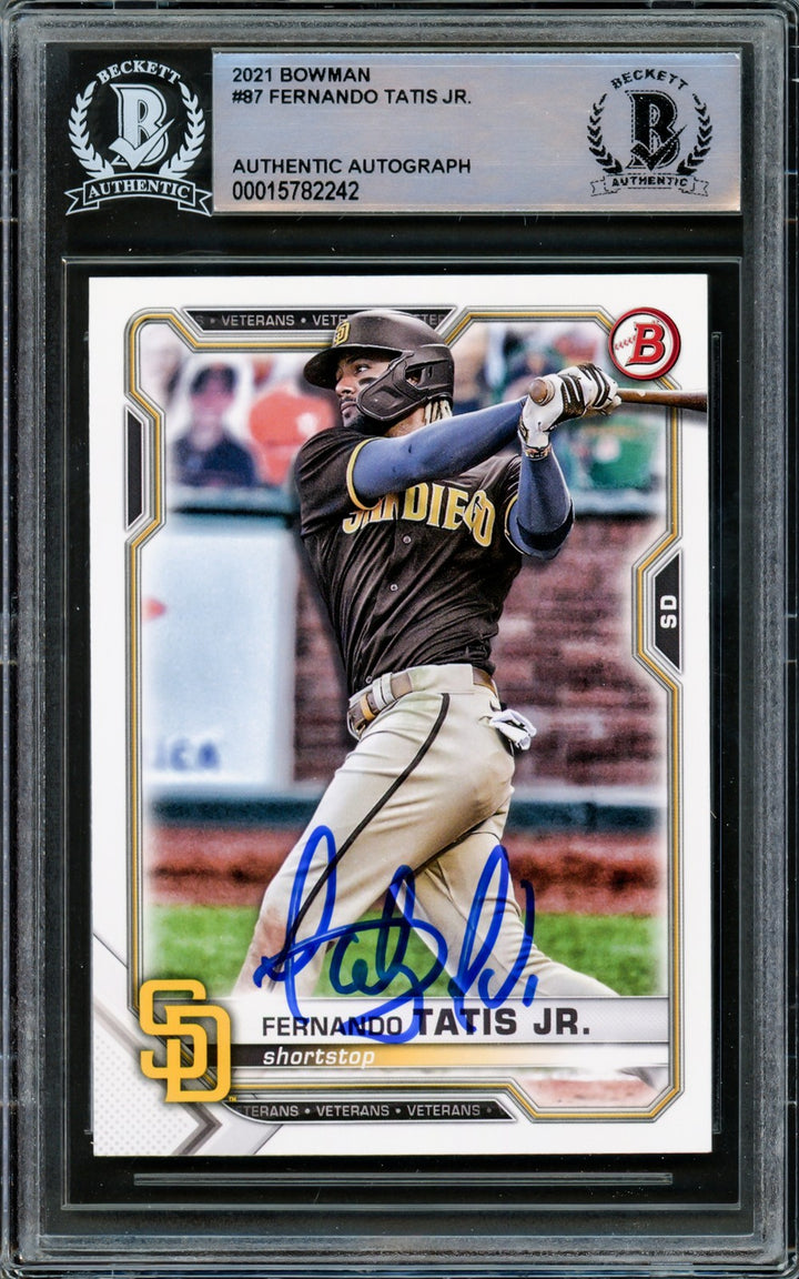 Fernando Tatis Jr. Signed 2021 Bowman Card #87 San Diego Padres Beckett