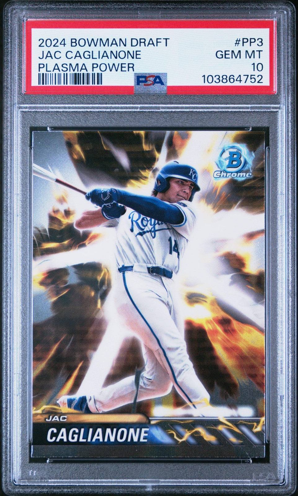 Graded 2024 Bowman Draft Jac Caglianone #PP3 Plasma Power Baseball Card PSA 10