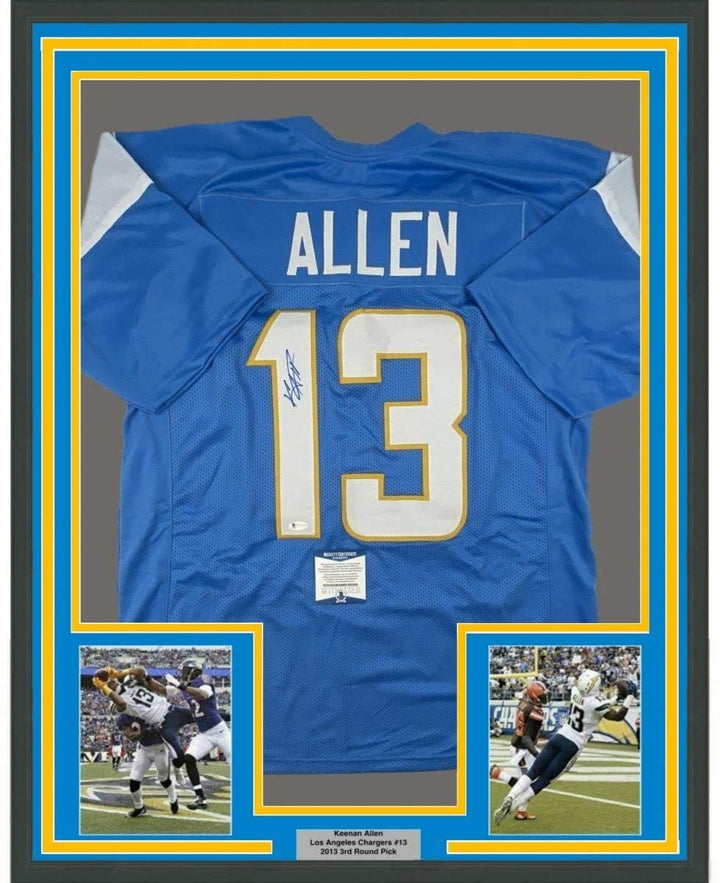 Framed Signed Keenan Allen 35x39 Los Angeles LA Powder Blue Jersey BAS COA