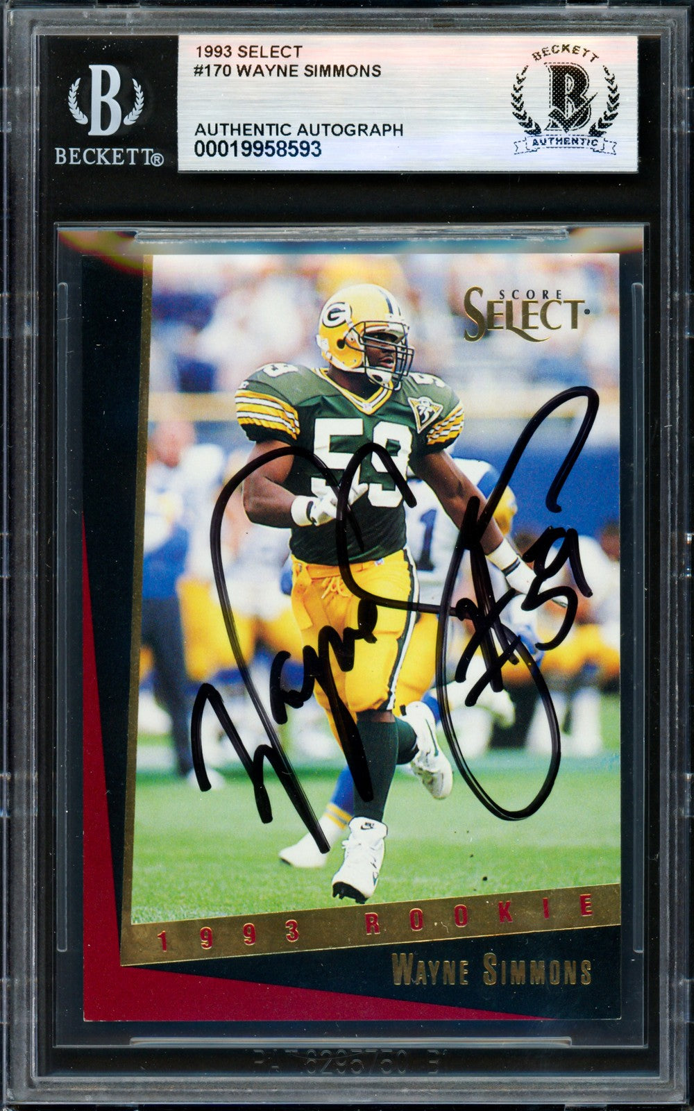 Wayne Simmons Auto 1993 Score Select RC #170 Green Bay Packers Beckett #19958593