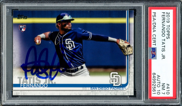 Fernando Tatis Jr. Auto Signed 2019 Topps RC 410 Padres PSA 7 Auto GM 10 PSA/DNA