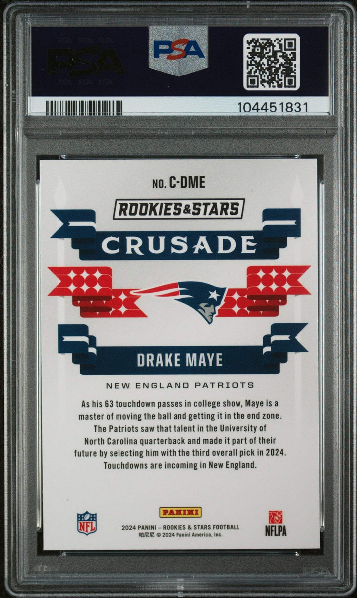Graded 2024 Panini R&S Drake Maye #CDME Crusade Rookie RC Football Card PSA 10