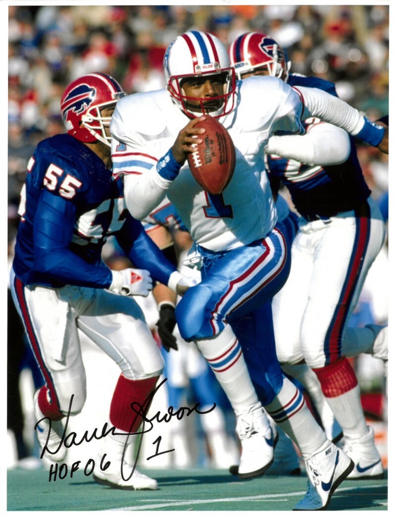 Warren Moon signed Houston Oilers 8.5X11 Photo #1 w/ HOF 06– COA
