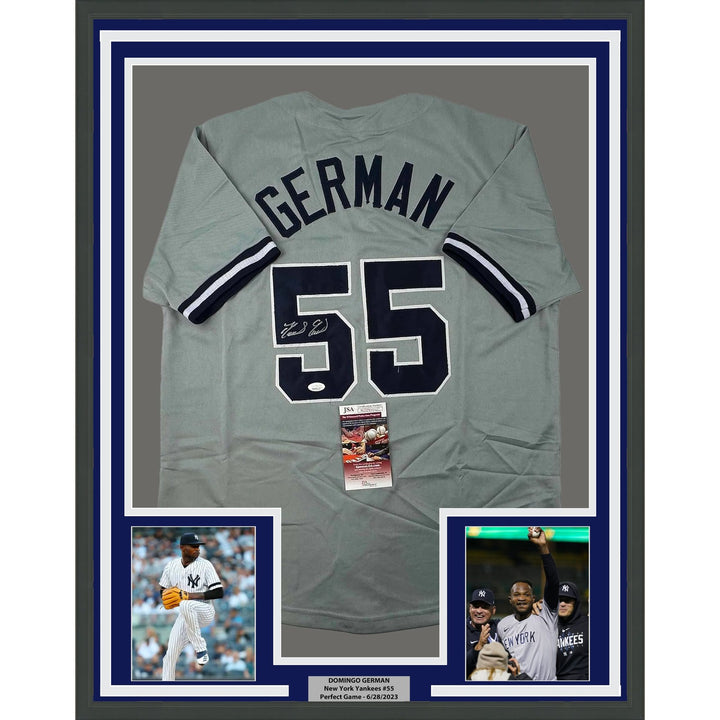 Framed Autographed/Signed Domingo German 35x39 New York Grey Jersey JSA COA