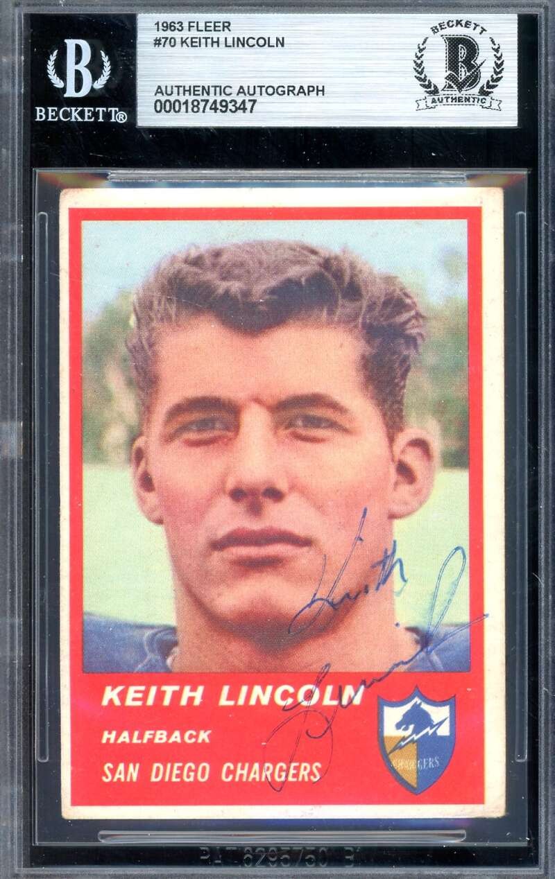 Keith Lincoln Beckett BAS Vintage Signed 1963 Fleer Rookie Autograph Chargers
