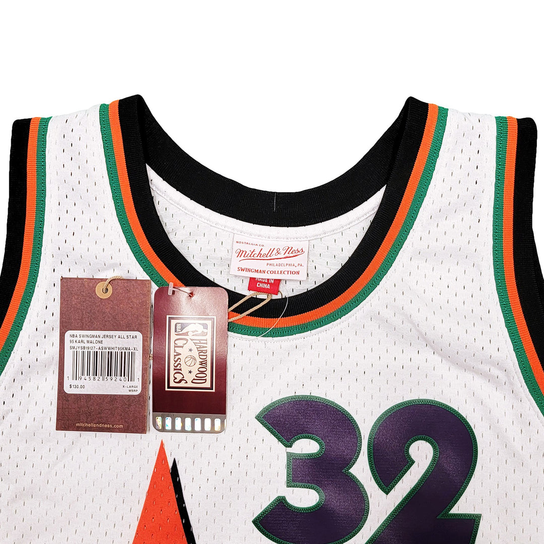 Jazz Karl Malone Auto White Purple Auth Mitchell Ness 1995 ASG Jersey XL Beckett