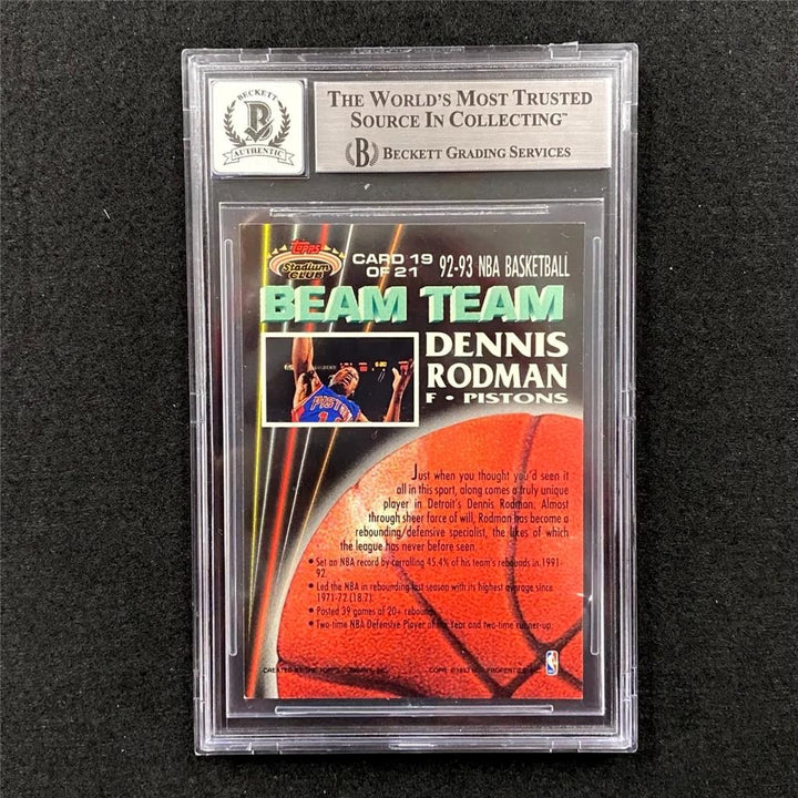 Dennis Rodman signed 1992-93 Stadium Club Beam Team 19 card BAS BGS 10 auto