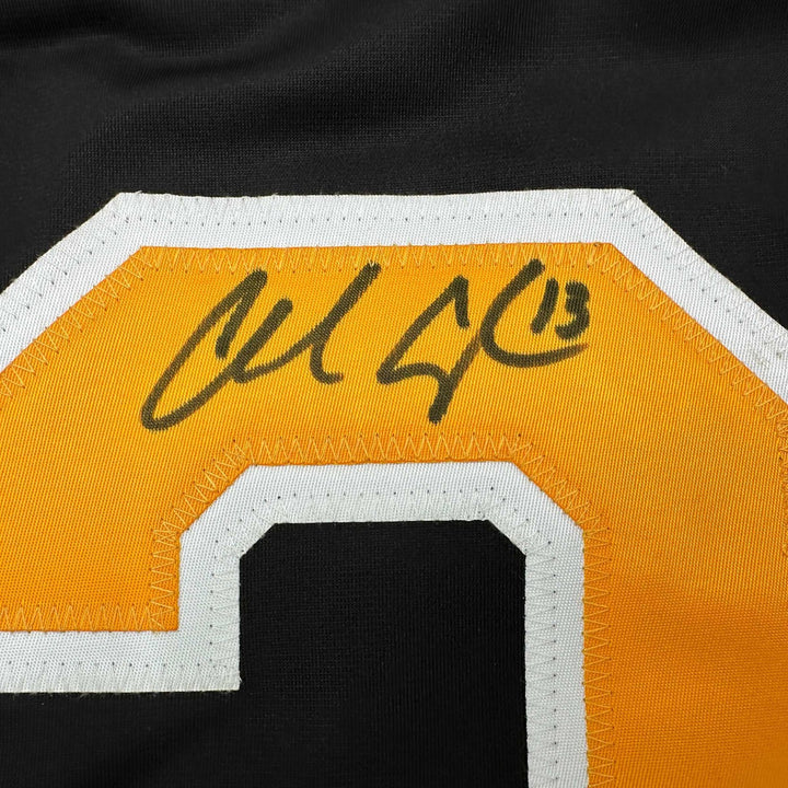 Framed Autographed/Signed Charlie Coyle 35x39 Boston Black Jersey JSA COA