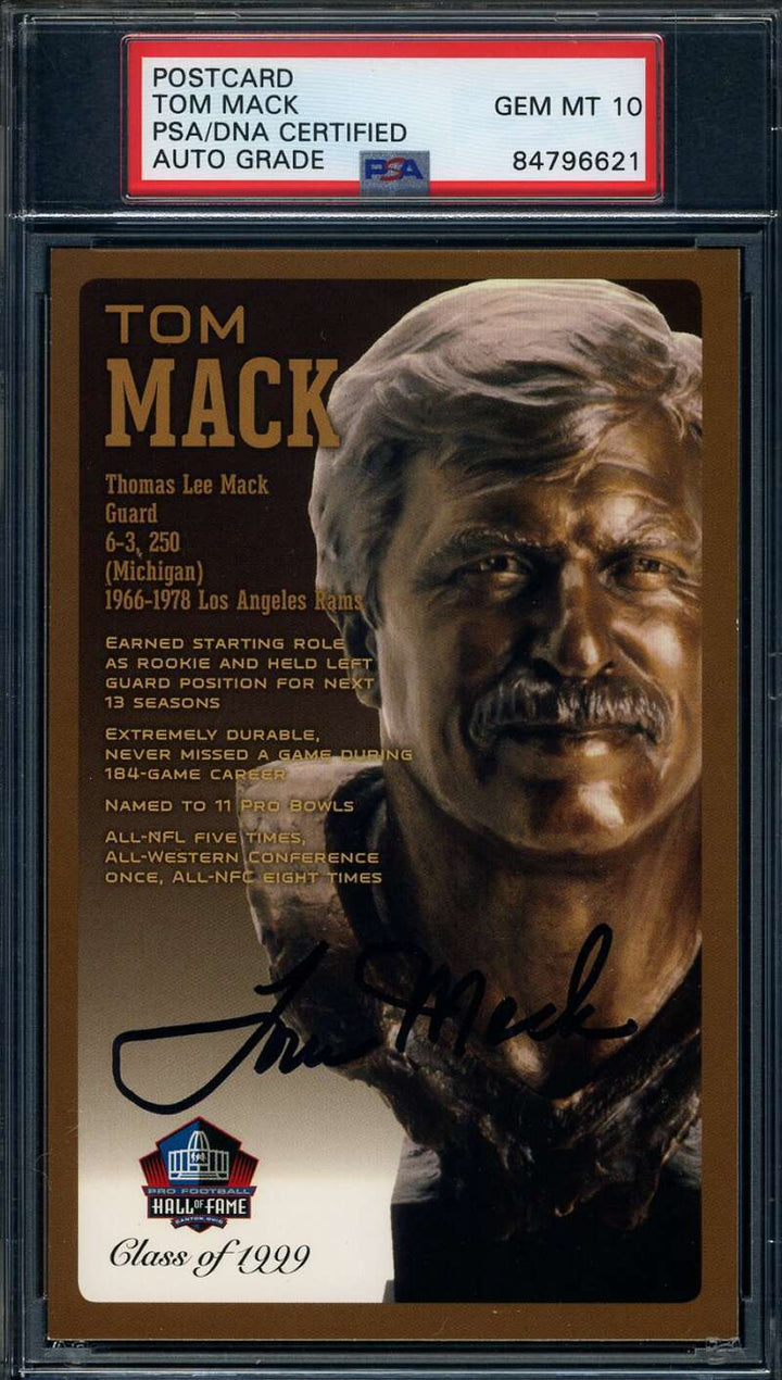 Tom Mack Gem Mint 10 PSA DNA Signed HOF Bronze Bust Postcard Autograph