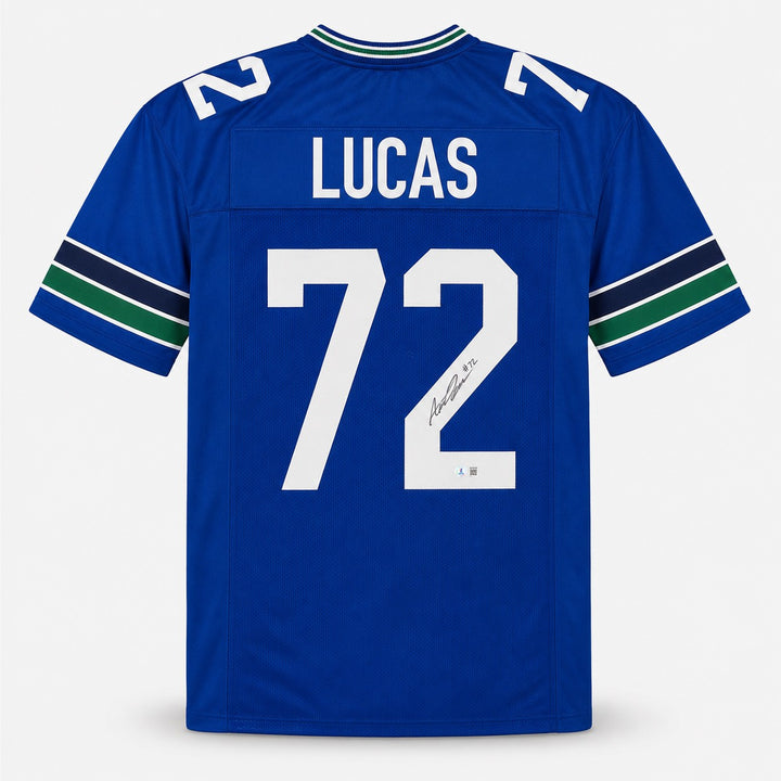 Seattle Seahawks Abraham Abe Lucas Signed Blue Throwback Jersey MCS Holo