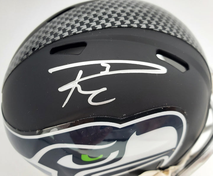 Russell Wilson Signed Seahawks Matte Black Speed Mini Helmet In Silver RW Holo