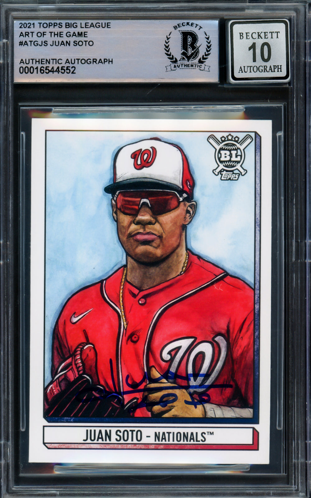Juan Soto Auto 2021 Topps Big League Card ATG-JS Mets Sig 10 Beckett #16544552
