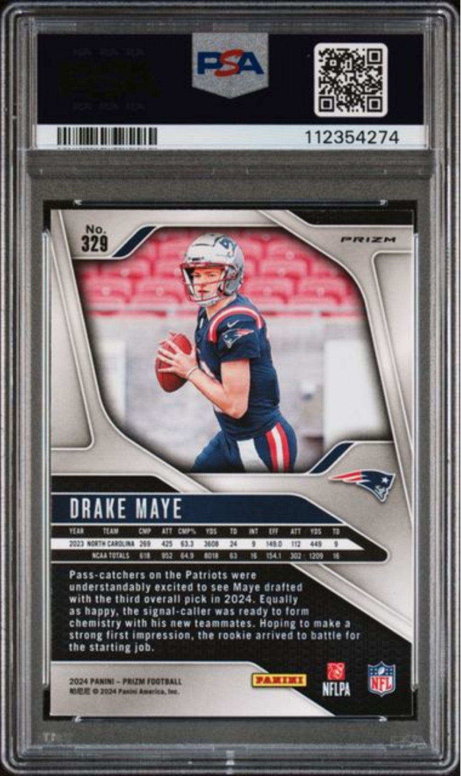Graded 2024 Panini Prizm Drake Maye #329 Lazer Prizm Rookie RC Card PSA 10 Mint