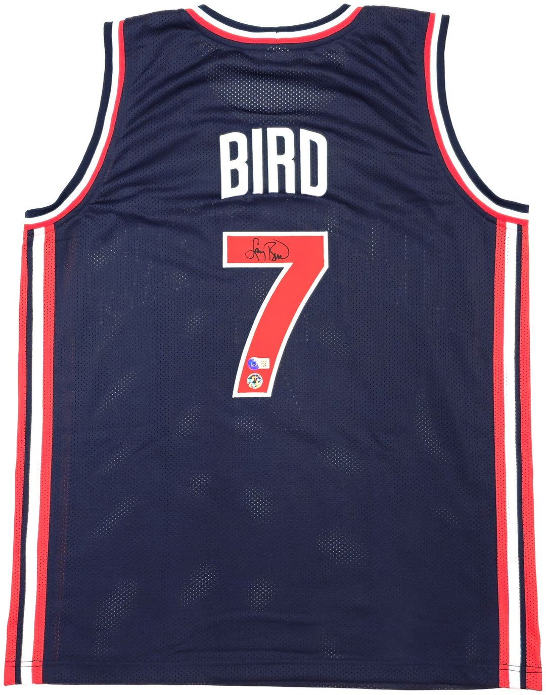 Team USA Larry Bird Autographed Signed Blue Basketball Jersey Beckett