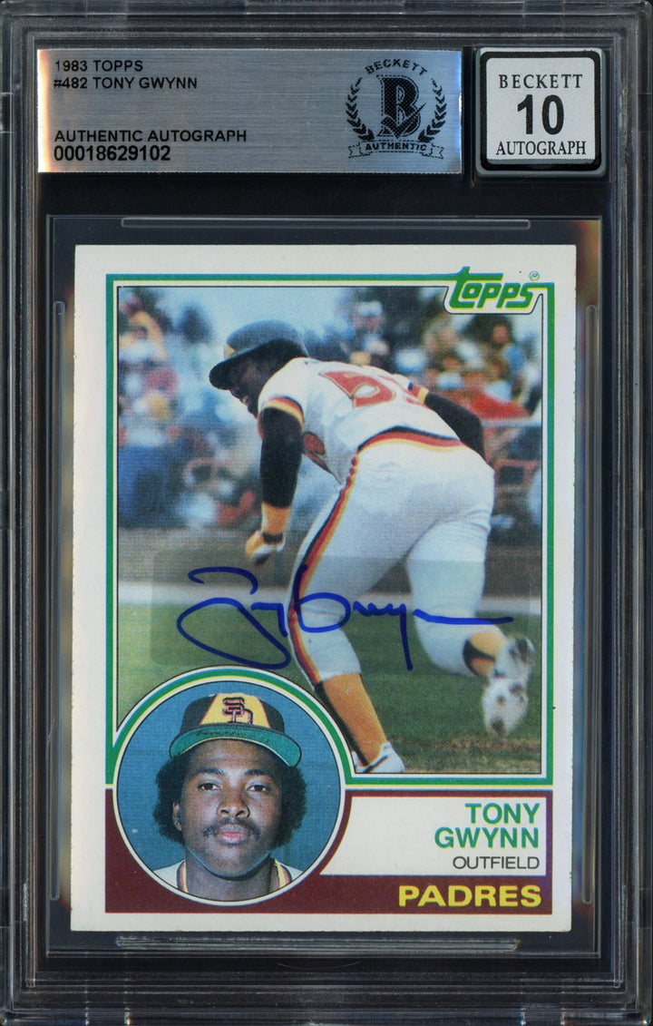 Tony Gwynn Auto 1983 Topps RC 482 Padres Auto 10 (Aftermarket Sticker) Beckett