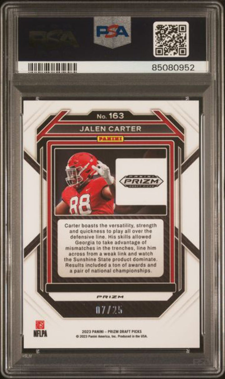 Graded 2023 Panini Draft Picks Jalen Carter #163 Mojo RC Football Card PSA 10