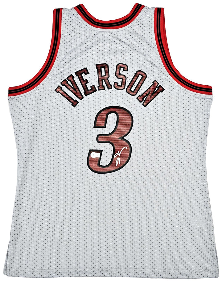 76ers Allen Iverson Auto Grey AUTH Mitchell Ness 97 HWC Swingman Jersey L BAS