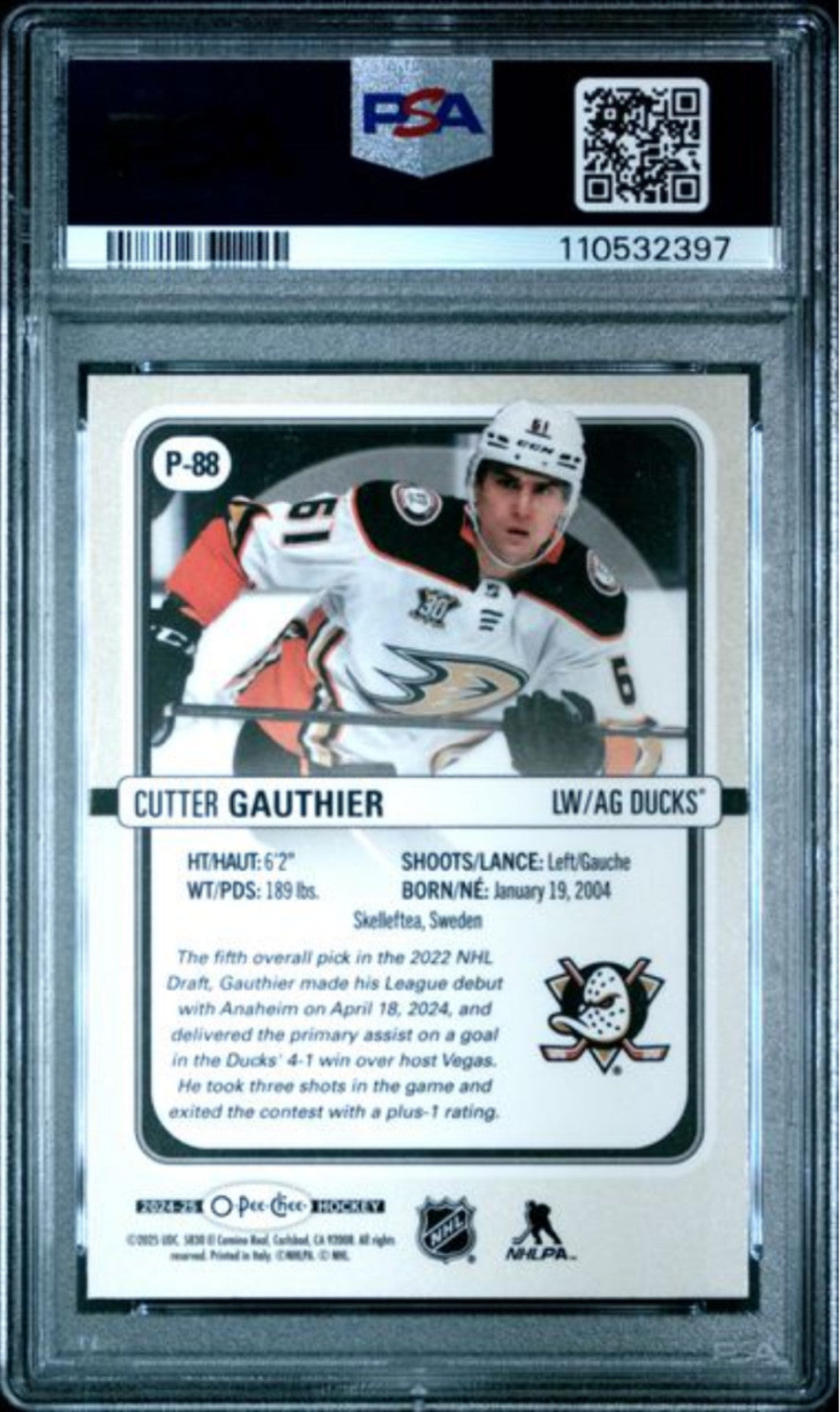 Graded 2024 O-Pee-Chee Cutter Gauthier #P88 Premier Rookie RC Hockey Card PSA 10